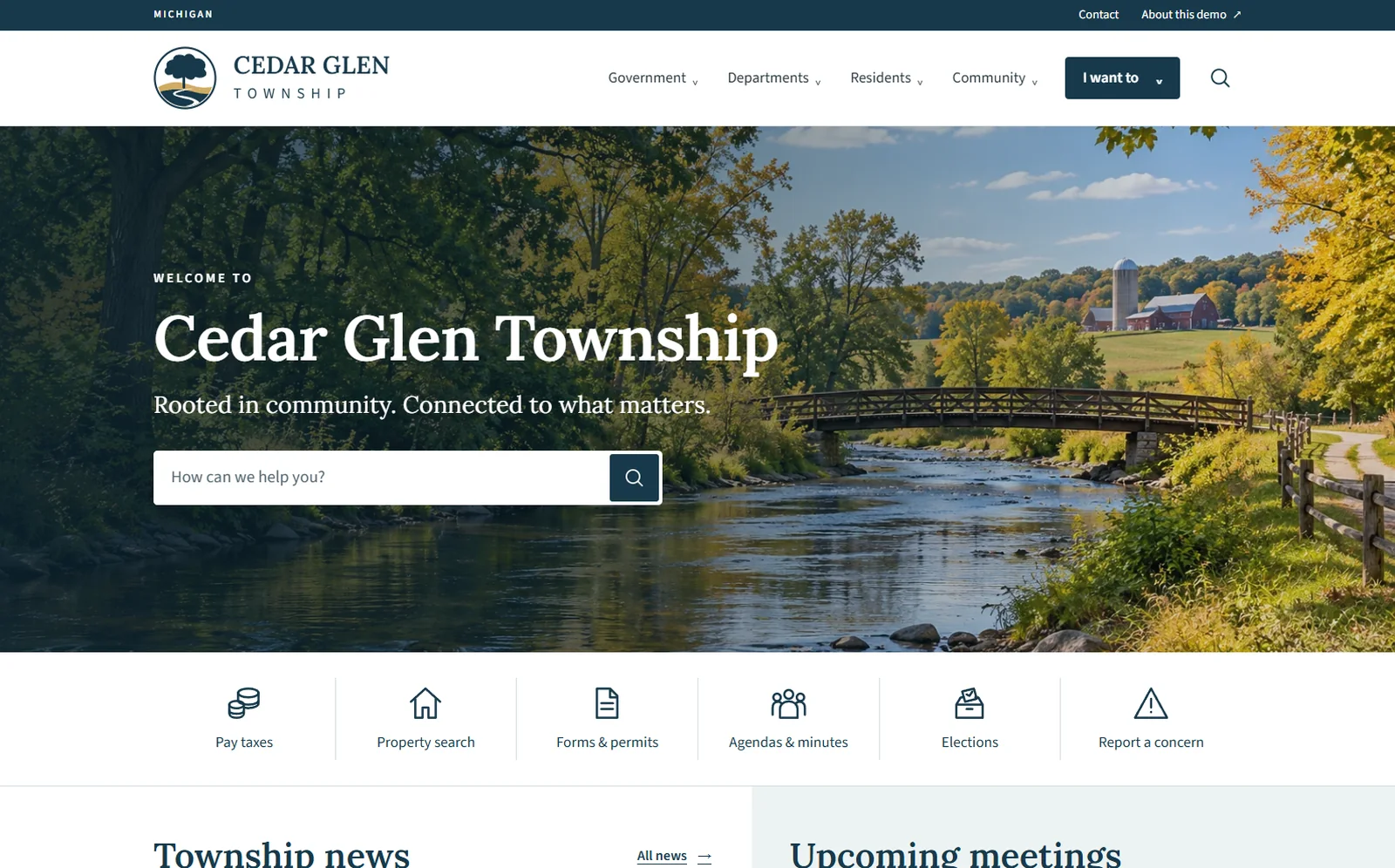 Cedar Glen Township homepage from the Black Rock municipal website demo