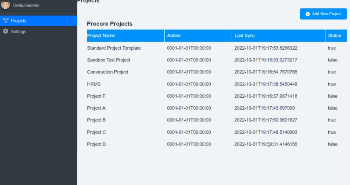 Prosync Project Screen
