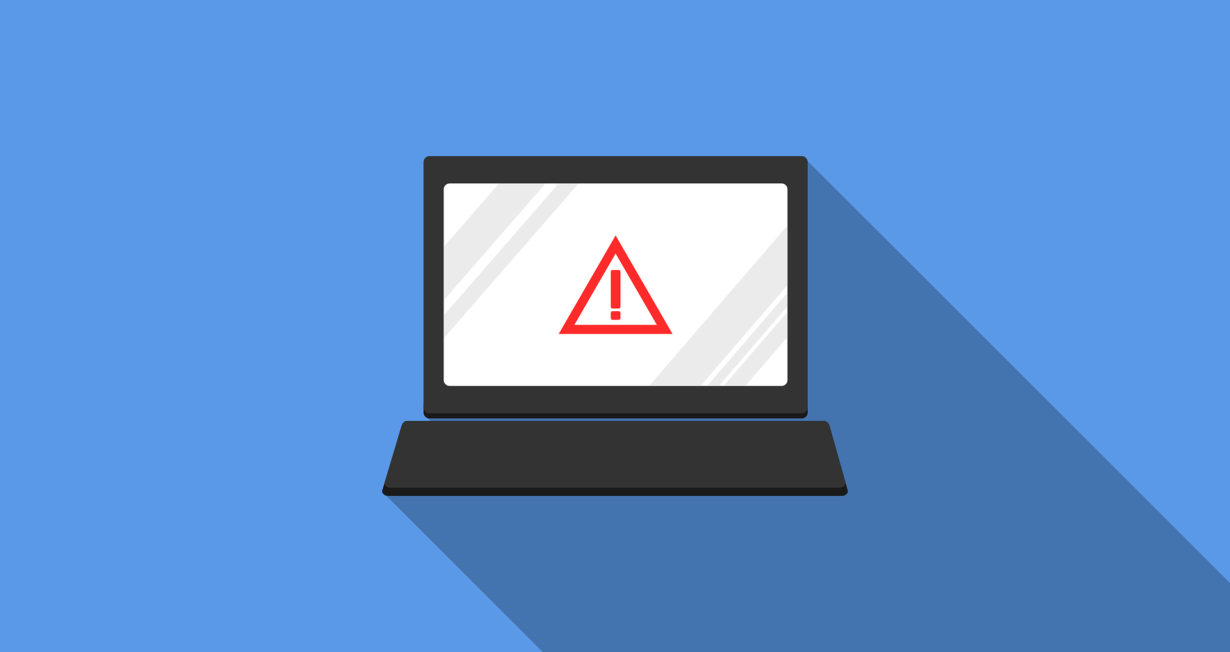 Laptop image with red alert triangle